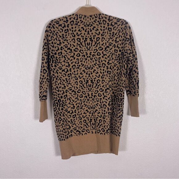 J. Crew Tan & Black Leopard Print V Neck Button Front Cardigan Sweater - Picture 2 of 6
